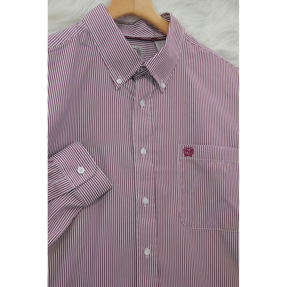 Cinch Men's Large Maroon & White Striped Western Button Down Cotton Blend Shirt